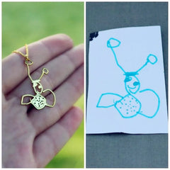 Child's Drawing Necklace Keychains Personalized Artwork Jewelry