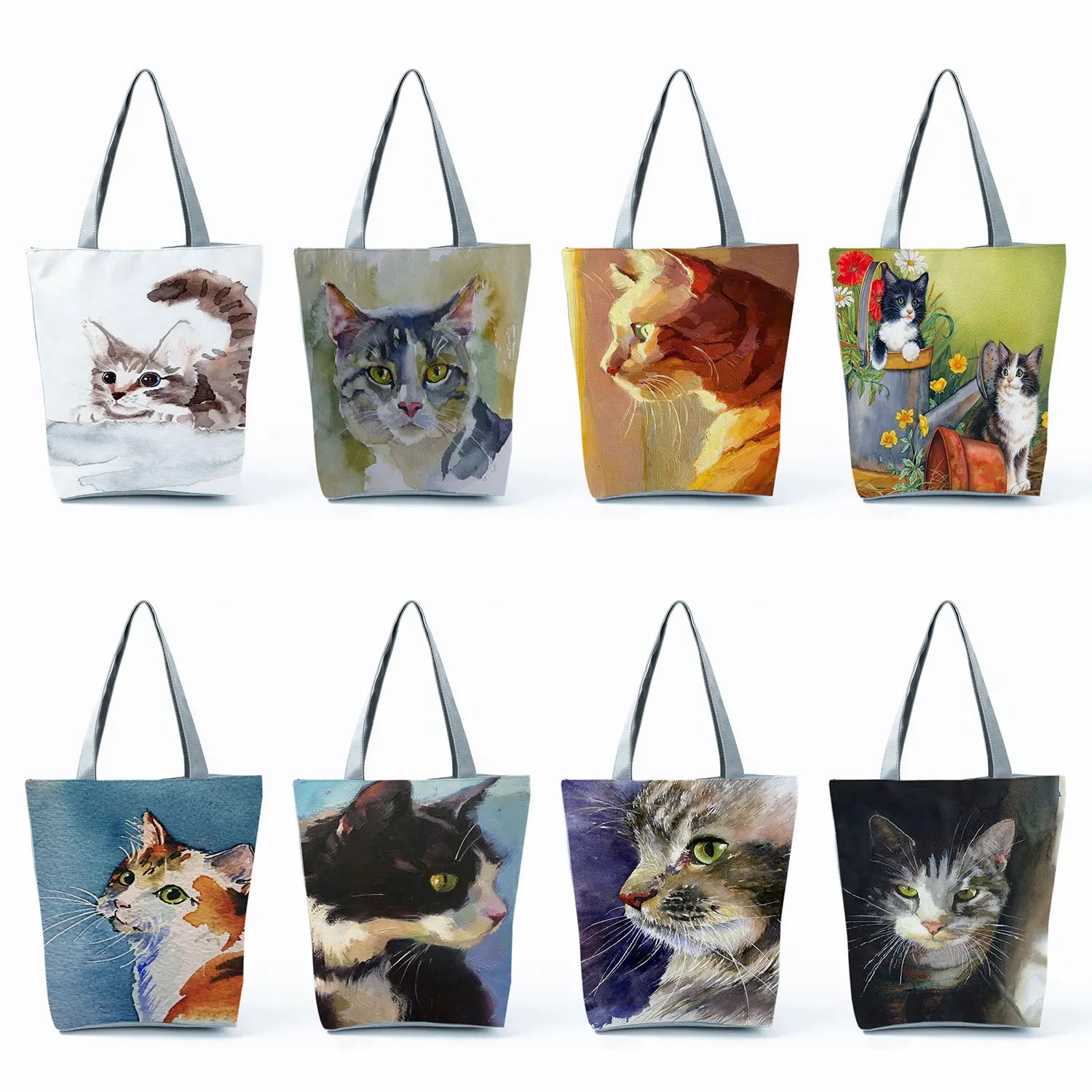 Cat Oil Painting Womens Bag Eco Reusable Shoulder Shopping Bags