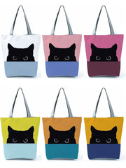 Double Cat Polyester Cloth Tote Bags For Women Shoulders Ladies Handbag Large Ca
