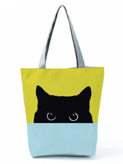 Double Cat Polyester Cloth Tote Bags For Women Shoulders Ladies Handbag Large Ca