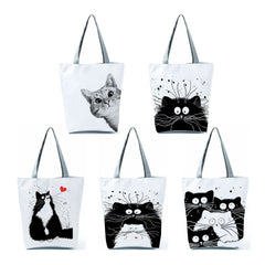 Cat Print Eco Tote Shopping Bag Women Handbag Polyester Beach Bags