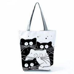 Cat Print Eco Tote Shopping Bag Women Handbag Polyester Beach Bags