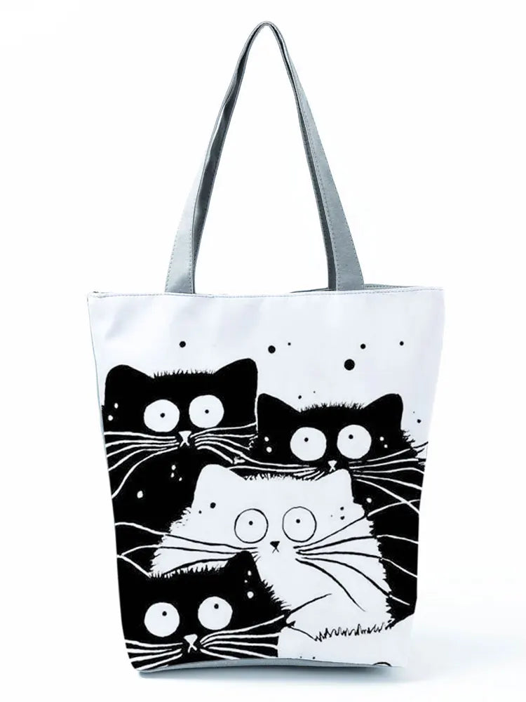 Cat Printing Women Handbag Eco Tote Bag for Traveling Beach