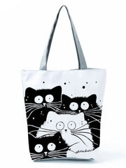Cat Printing Women Handbag Eco Tote Bag for Traveling Beach