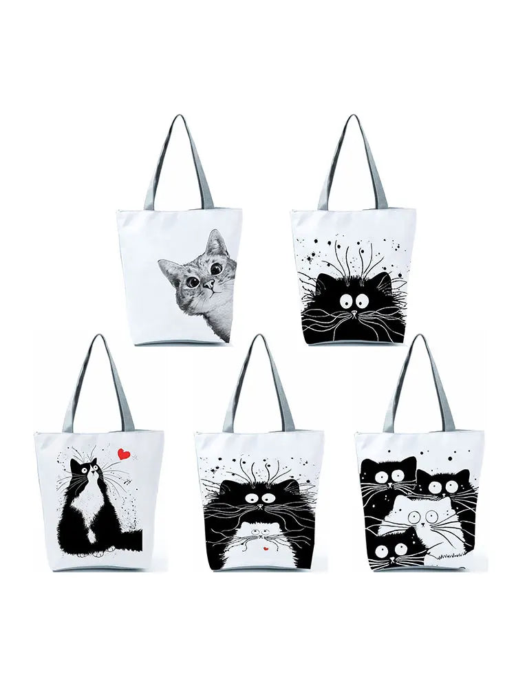 Cat Printing Women Handbag Eco Tote Bag for Traveling Beach