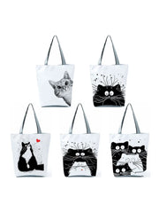 Cat Printing Women Handbag Eco Tote Bag for Traveling Beach