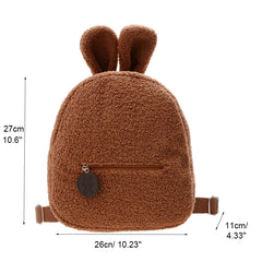 Embroidered Bunny Backpack Plush Rabbit Ear Satchel Fuzzy Bunny Purse