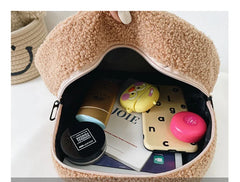 Embroidered Bunny Backpack Plush Rabbit Ear Satchel Fuzzy Bunny Purse