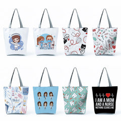 Cartoon Dentist Nurse Print Tote Handbag Shoulder Shopping Bag
