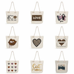Leopard Letter Printed Tote Bag Reusable Thick Rope Shopping Bag