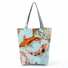 Vintage Tote Bag Japan Koi Fish Graphic Printed