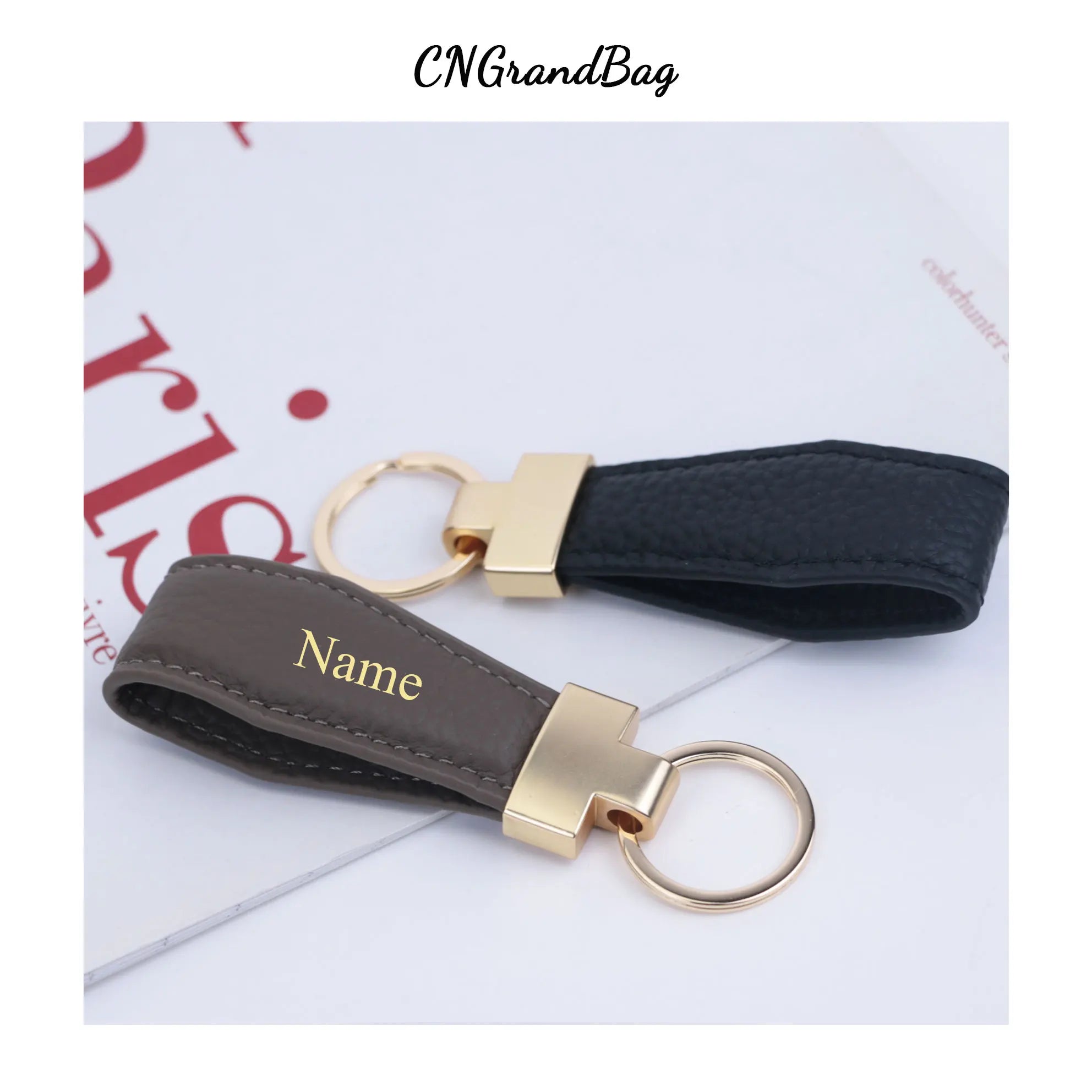 Initial Letters Cow Leather Car Keychain Key ring Alloy Pendant Creative Gift Me