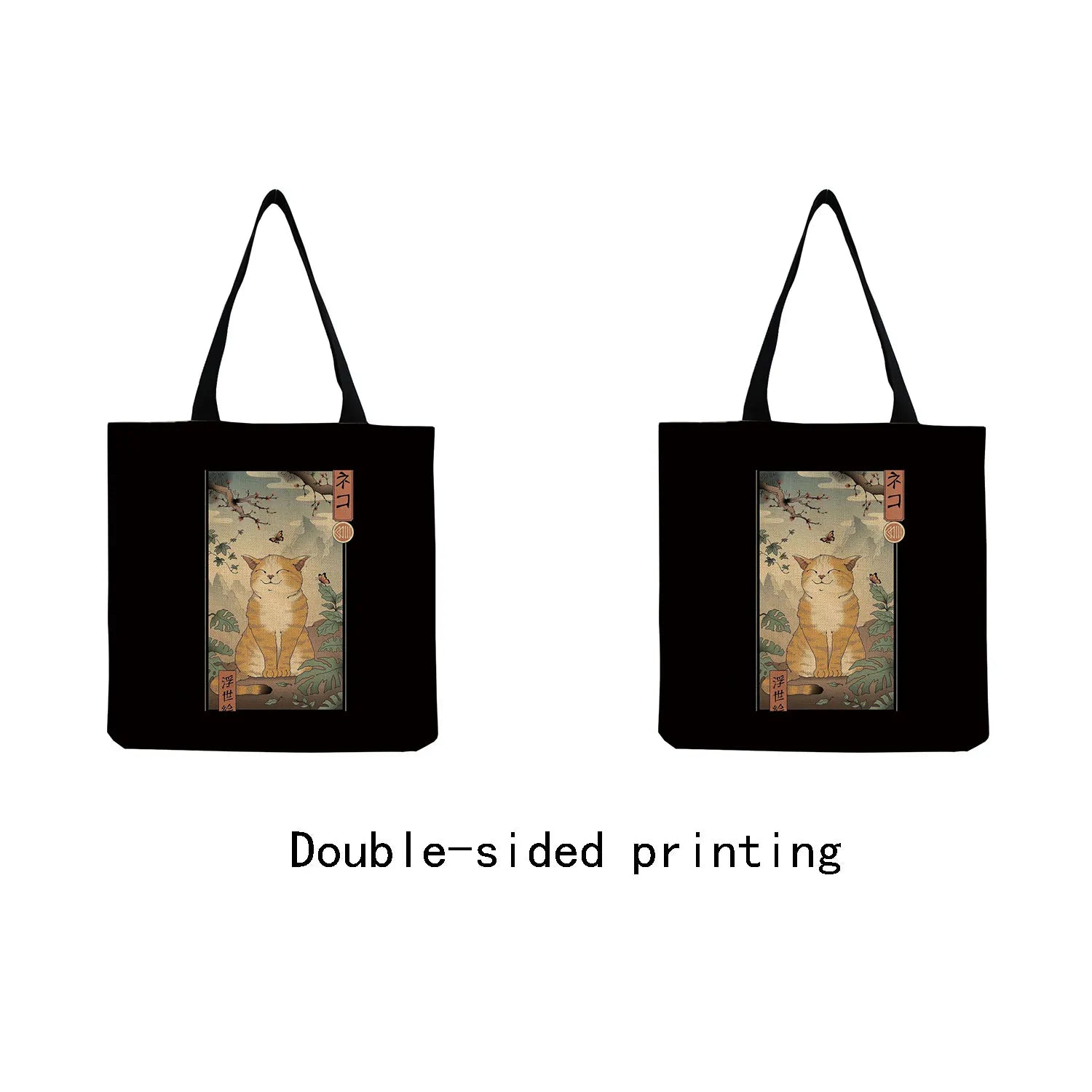 Japanese Style Cat Printed Handbags for Women Travel Tote Bag