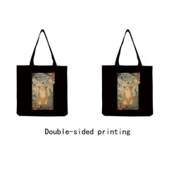 Japanese Style Cat Printed Handbags for Women Travel Tote Bag