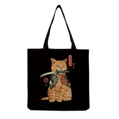 Japanese Style Cat Printed Handbags for Women Travel Tote Bag