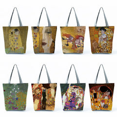 Gustav Klimt Oil Painting Cloth Tote Bag for Women