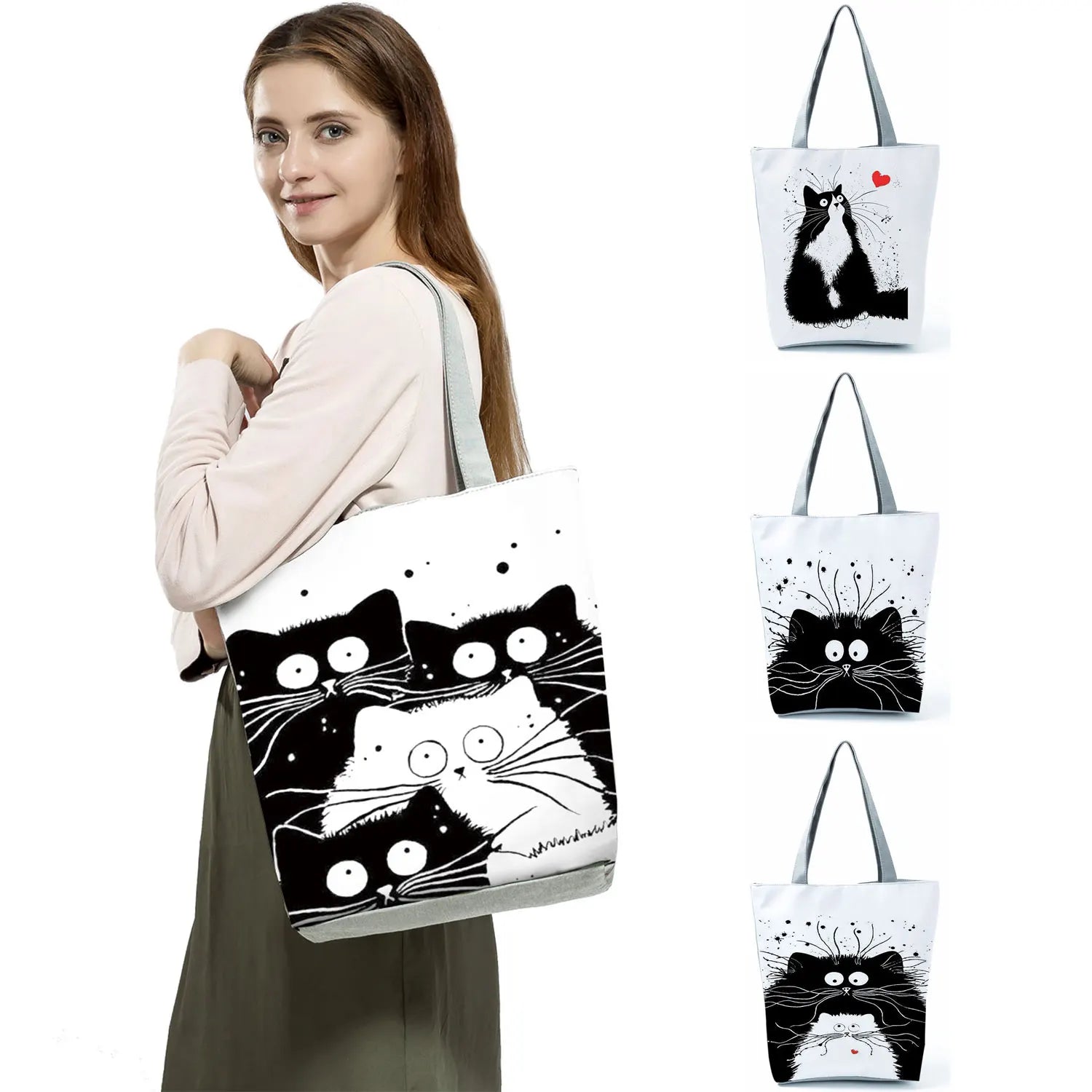 Cat Printing Women Tote Bag - Casual Traveling Beach Handbag