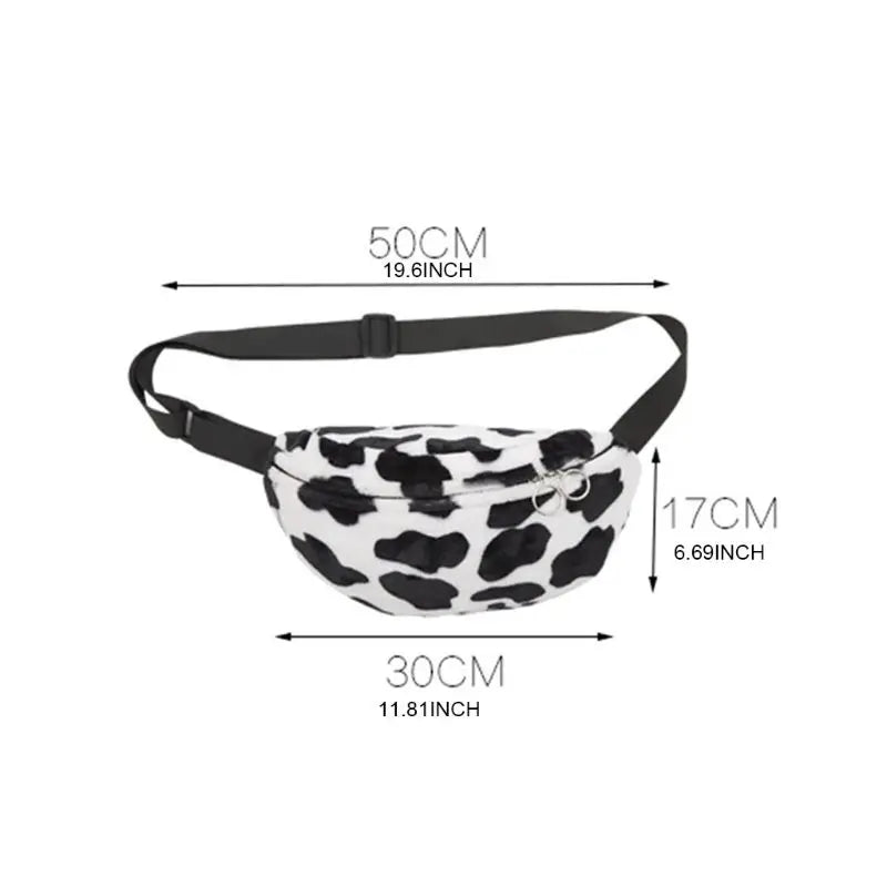 Women Cow Print Plush Waist Fanny Pack Pouch Travel Hip Bum Shoulder Bags