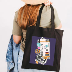 Airplane Boarding Pass Women Canvas Shoulder Bags Harajuku Handbags Totes