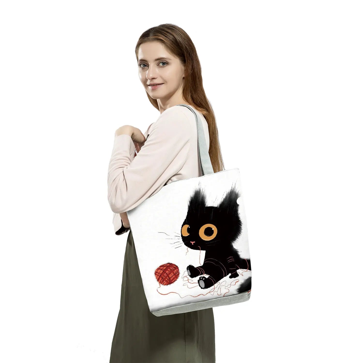 Funny Cat Animal Print Tote Bag Large Capacity Foldable Shopping Bag