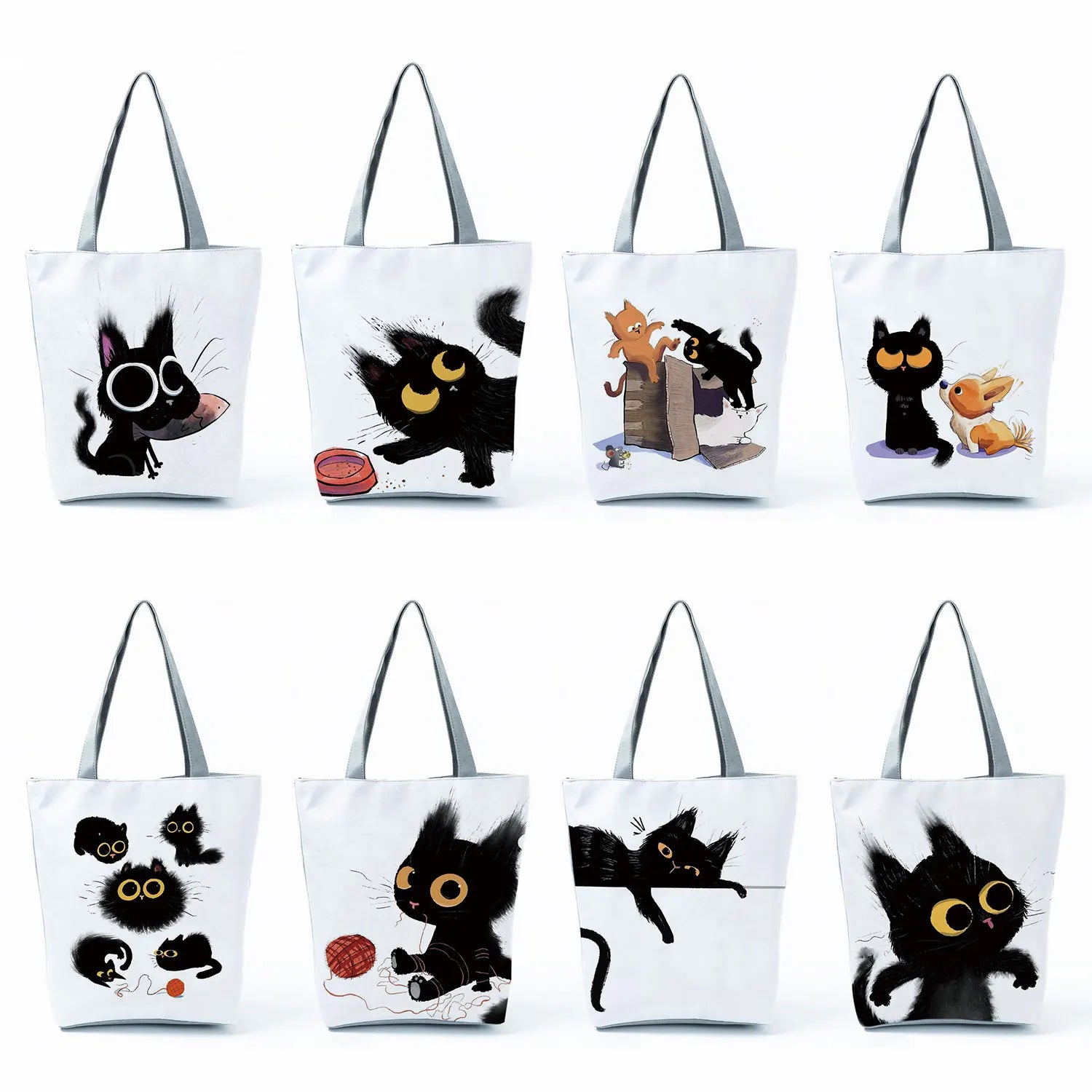 Funny Cat Animal Print Tote Bag Large Capacity Foldable Shopping Bag