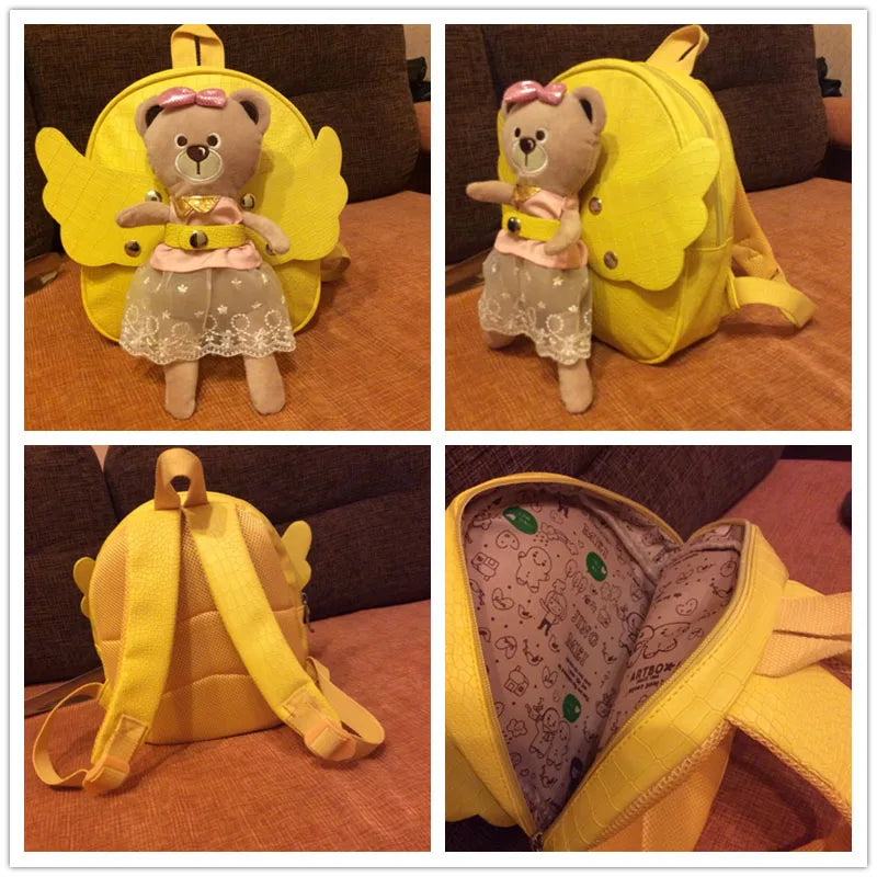 Angel Bear Anti-lost School Bags For Girls Leather PU Baby Girl Backpack