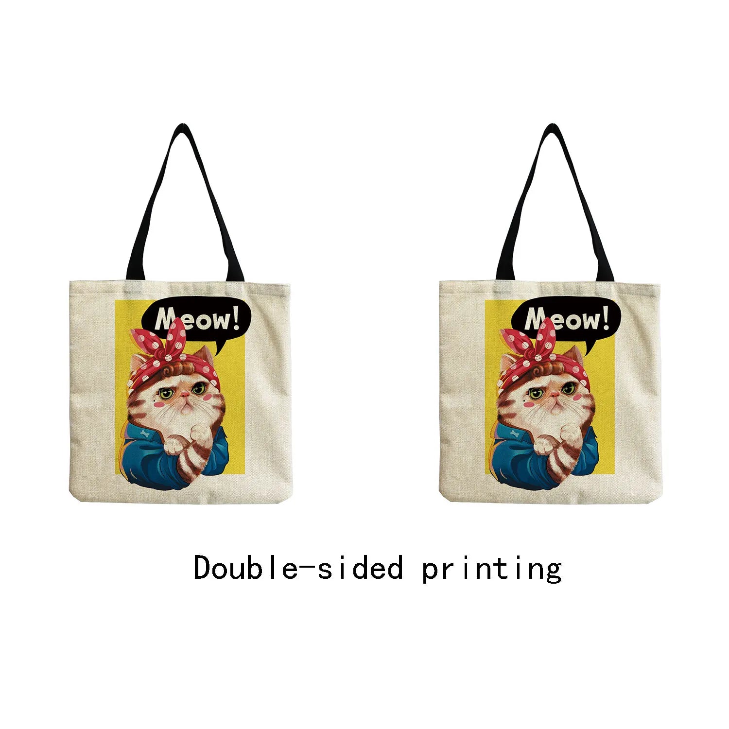 Cat Print Tote Bag Eco Friendly Women Shoulder Bag