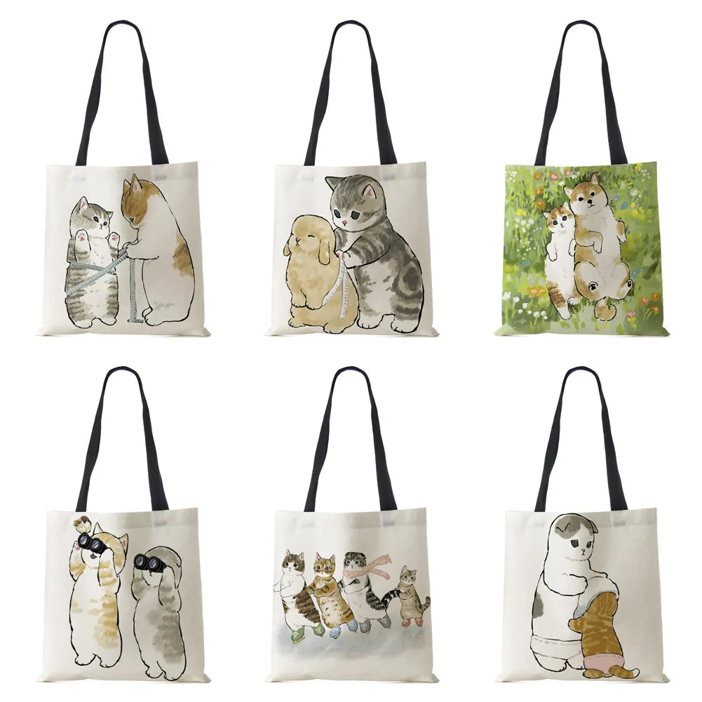 Animal Cat Print Women Handbag Casual Folding Shopping Tote Shoulder Bag
