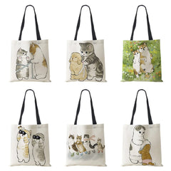 Animal Cat Print Women Handbag Casual Folding Shopping Tote Shoulder Bag