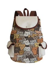 Animal Cat Printed Backpack Casual Girl Women Packs Drawstring Bag