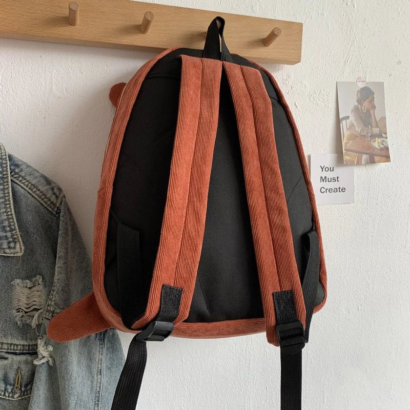 Animal Corduroy Women Backpack College Student Backpack