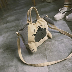 Pug Dog Corduroy Messenger Bag for Women Casual Travel Tote Shoulder Bags