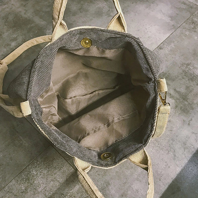 Pug Dog Corduroy Messenger Bag for Women Casual Travel Tote Shoulder Bags