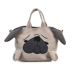 Pug Dog Corduroy Messenger Bag for Women Casual Travel Tote Shoulder Bags