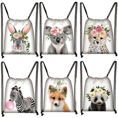Koala Drawstring Bag Women Men Storage Panda/Zebra Travel Backpack