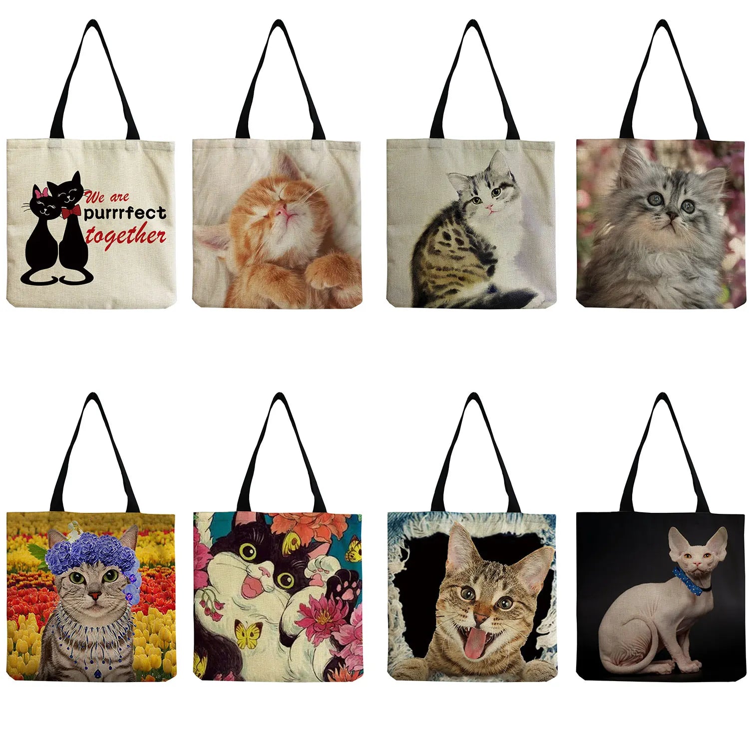 Animal Print Tote Bag Cat Design Customizable Shoulder Bag