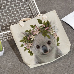 Animal Series Large Capacity Koala Fox Elephant Printed Tote Bag