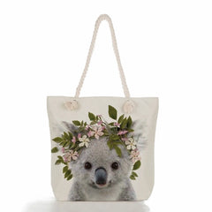 Animal Series Large Capacity Koala Fox Elephant Printed Tote Bag