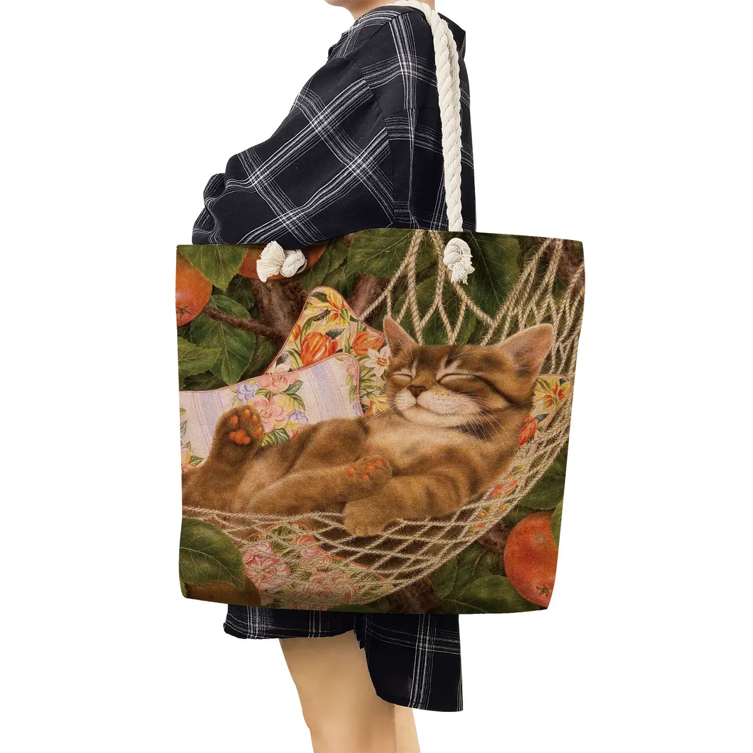 Animal Tote Bags Portable Casual Thick Rope Handbags For Women