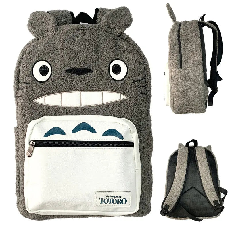Totoro Backpack Gray Plush School Bag Book Bag with Laptop Compartment