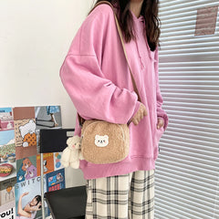 Cartoon Bear Soft Small Sweet Womens Handbags with Pendant