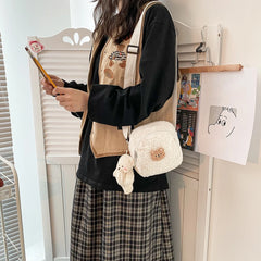Cartoon Bear Soft Small Sweet Womens Handbags with Pendant