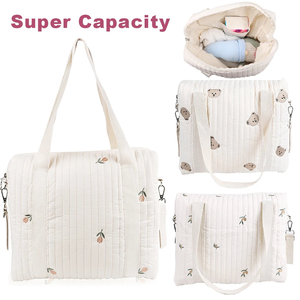 Baby Care Diaper Bags Embroidery Bear Flower Pattern Handbag