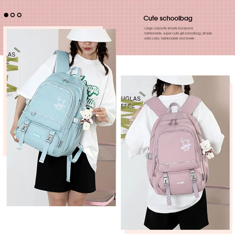 Nylon School Bag for Women Teenagers Rucksack