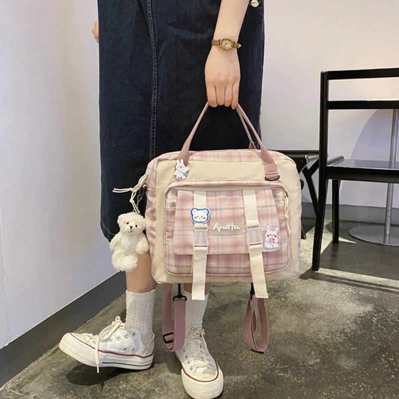 Bear Plush Pin Backpack Japanese School Handbag Ita Bag Daypack