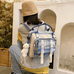 Japanese School Backpack with Bear Plush Pin