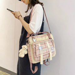 Bear Plush Pin Backpack Japanese School Handbag Ita Bag Daypack