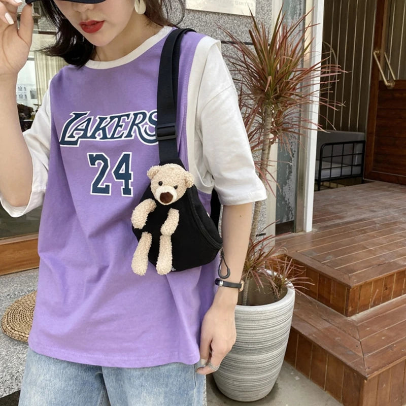 Bear Canvas Wild Chest Bag All-match Messenger Women Casual Daily Wear Waist Bag
