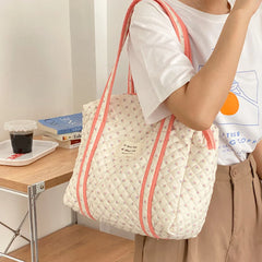 Bear Flower Embroidery Pattern Baby Beige Diaper Handbag