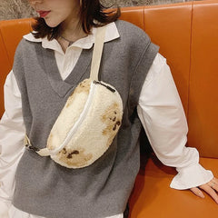 Soft Fur Waist Pack for Women Casual Phone Holder Bum Bag
